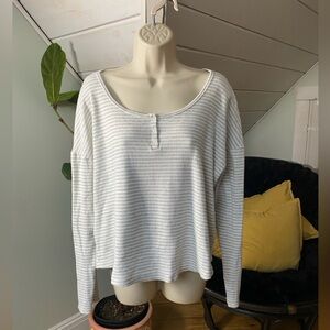 HAVEN WELL WITHIN XL TALBOTS Rib Knit Cotton Henley Top Striped